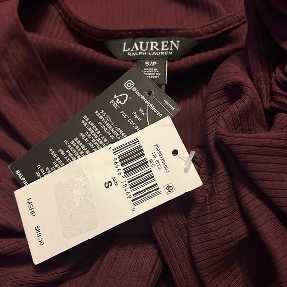 Lauren Ralph Lauren Mariya Mid Sleeve Twist Front Rib Knit Tshirt NEW Size Small - Picture 7 of 7